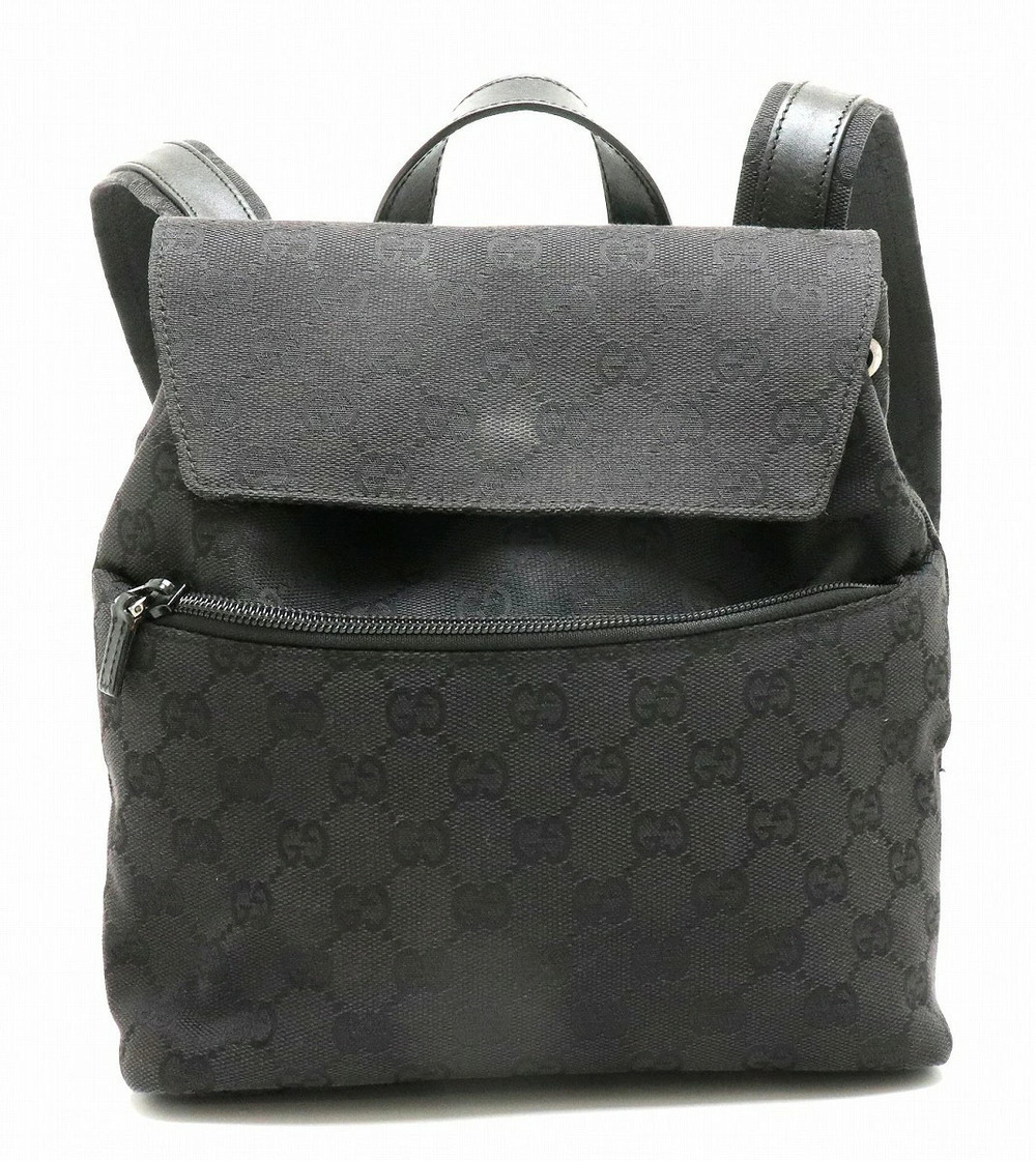 Gucci GG Canvas Backpack Rucksack Leather Black